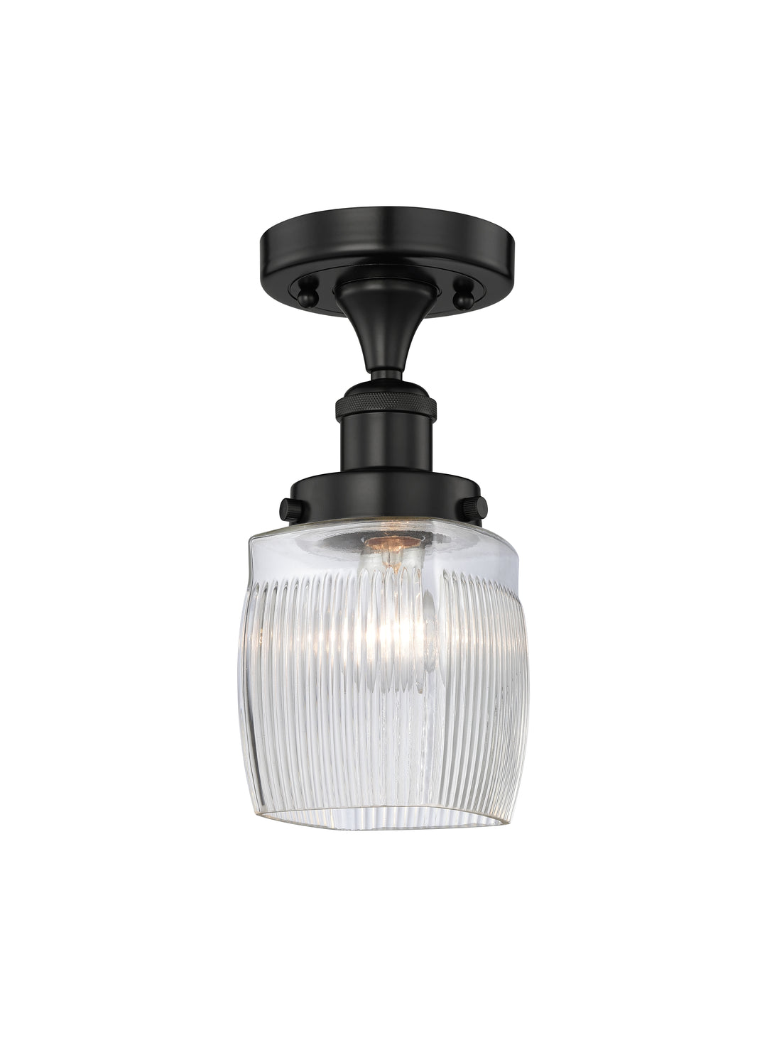 Innovations Lighting Colton Semi-Flush Mount - Matte Black Ceiling Semi Flush Mounts Innovations Lighting Clear Halophane ; Glass Type: Transparent; Ribbed  