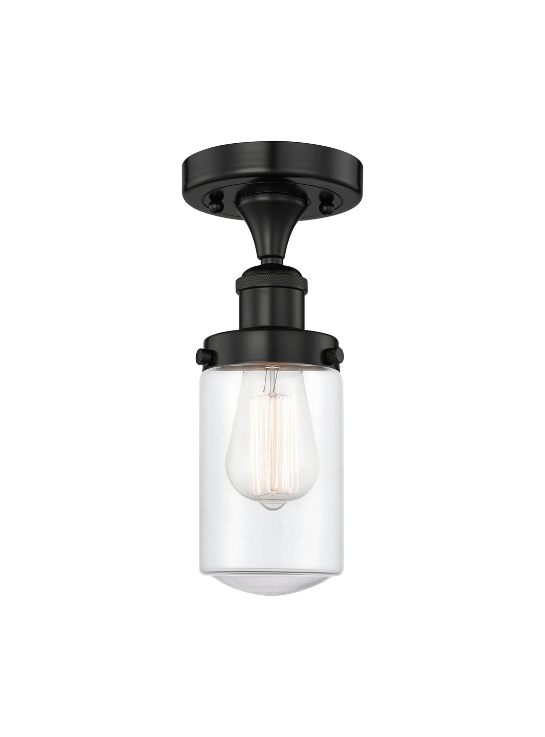 Innovations Lighting Dover 4.5" Semi-Flush Mount - Matte Black Ceiling Semi Flush Mounts Innovations Lighting Clear ; Glass Type: Transparent; Ribbed  