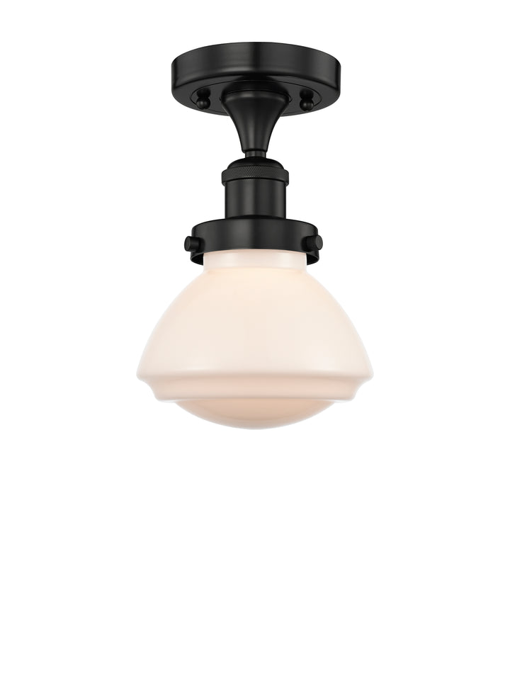 Innovations Lighting Olean 6.75" Semi-Flush Mount - Matte Black Ceiling Semi Flush Mounts Innovations Lighting Matte White ; Glass Type: Frosted; Ribbed  