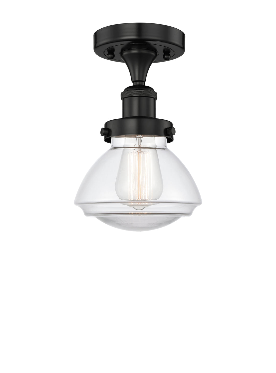 Innovations Lighting Olean 6.75" Semi-Flush Mount - Matte Black Ceiling Semi Flush Mounts Innovations Lighting Clear ; Glass Type: Transparent; Ribbed  