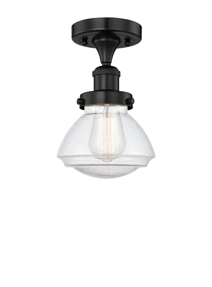 Innovations Lighting Olean 6.75" Semi-Flush Mount - Matte Black Ceiling Semi Flush Mounts Innovations Lighting Seedy ; Glass Type: Seeded  