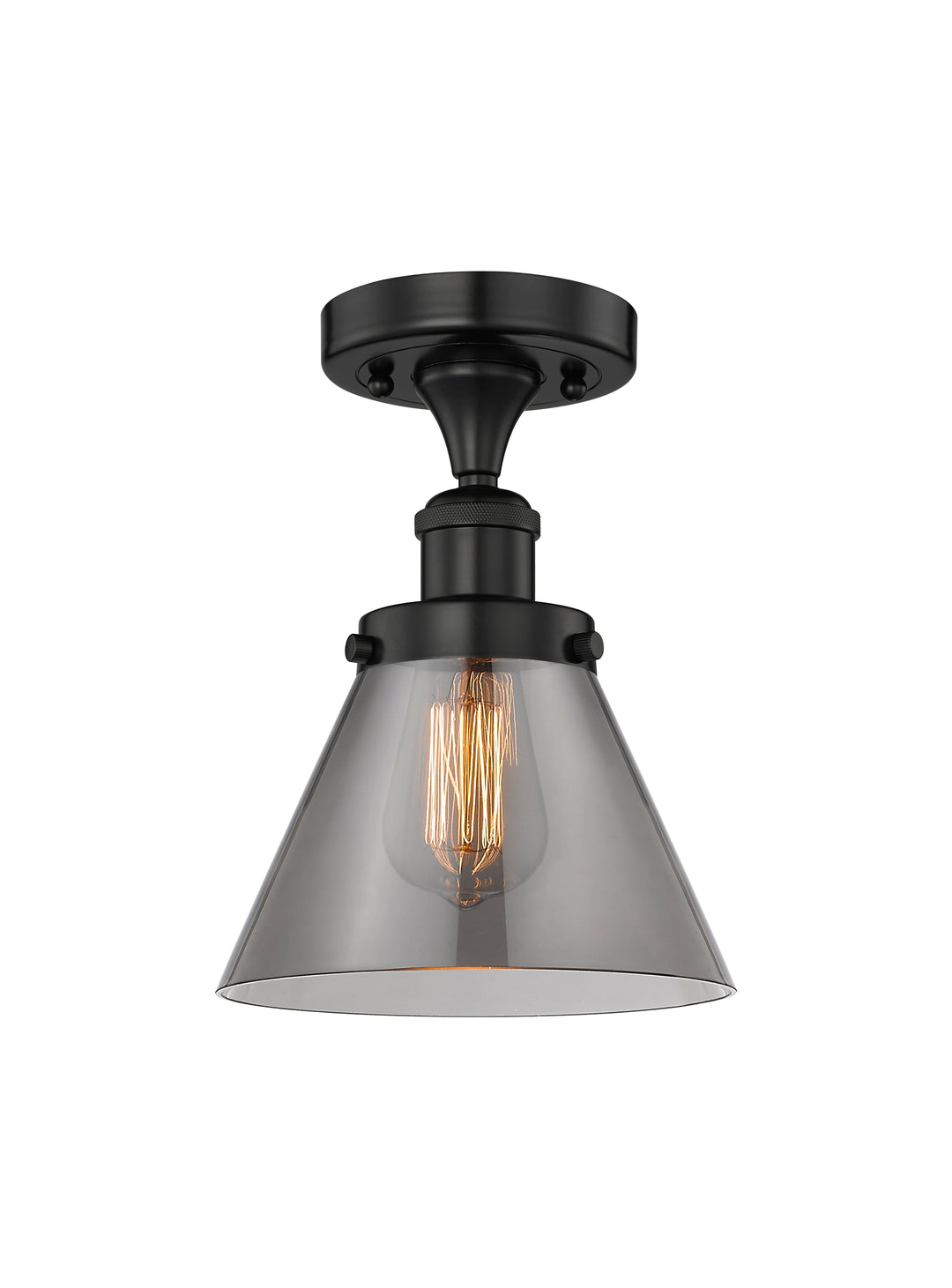 Innovations Lighting Cone 8" Semi-Flush Mount - Matte Black Ceiling Semi Flush Mounts Innovations Lighting Light Smoke ; Glass Type: Colorful  