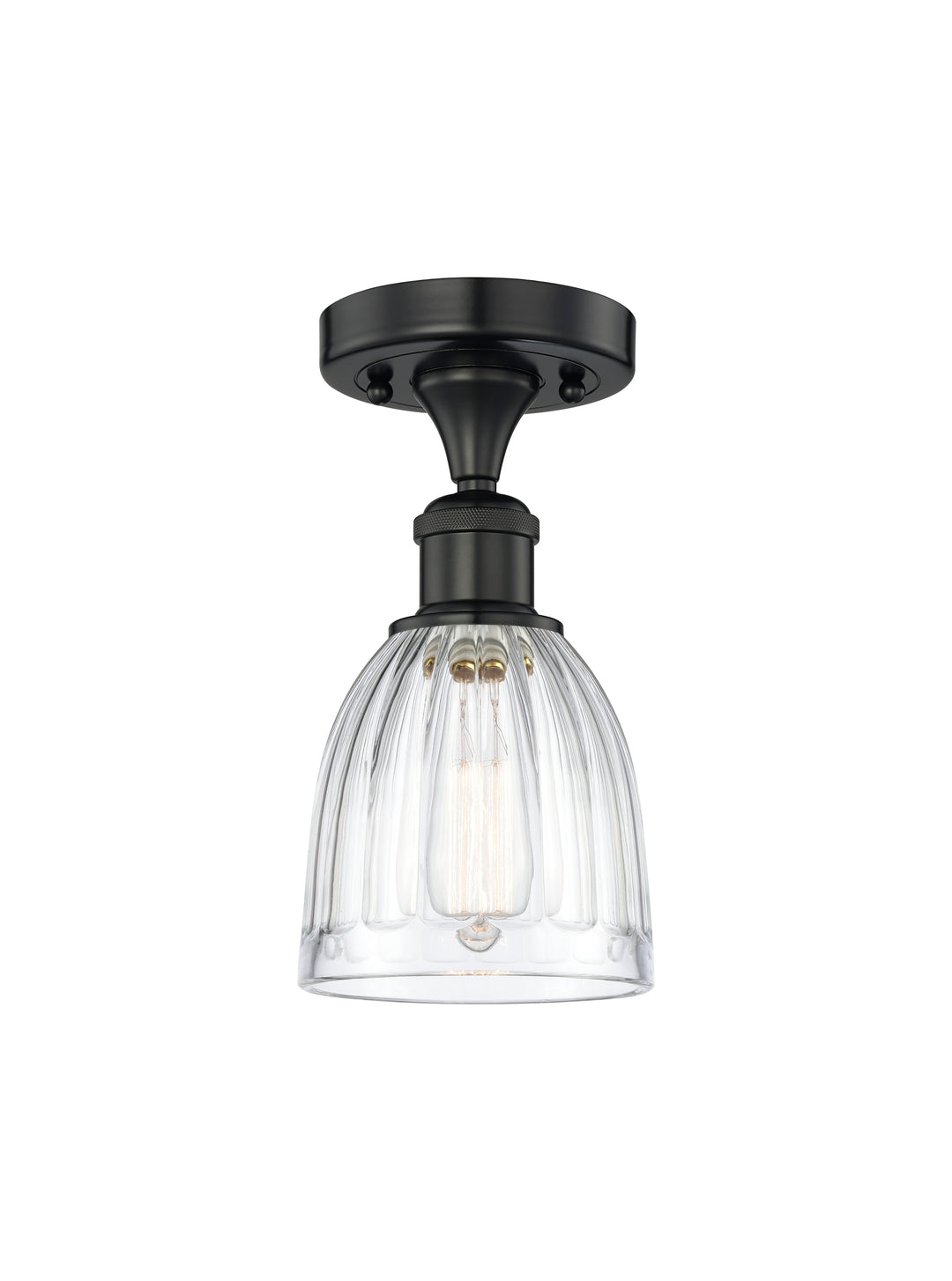 Innovations Lighting Brookfield 6" Semi-Flush Mount - Matte Black Ceiling Semi Flush Mounts Innovations Lighting Clear ; Glass Type: Transparent; Ribbed  