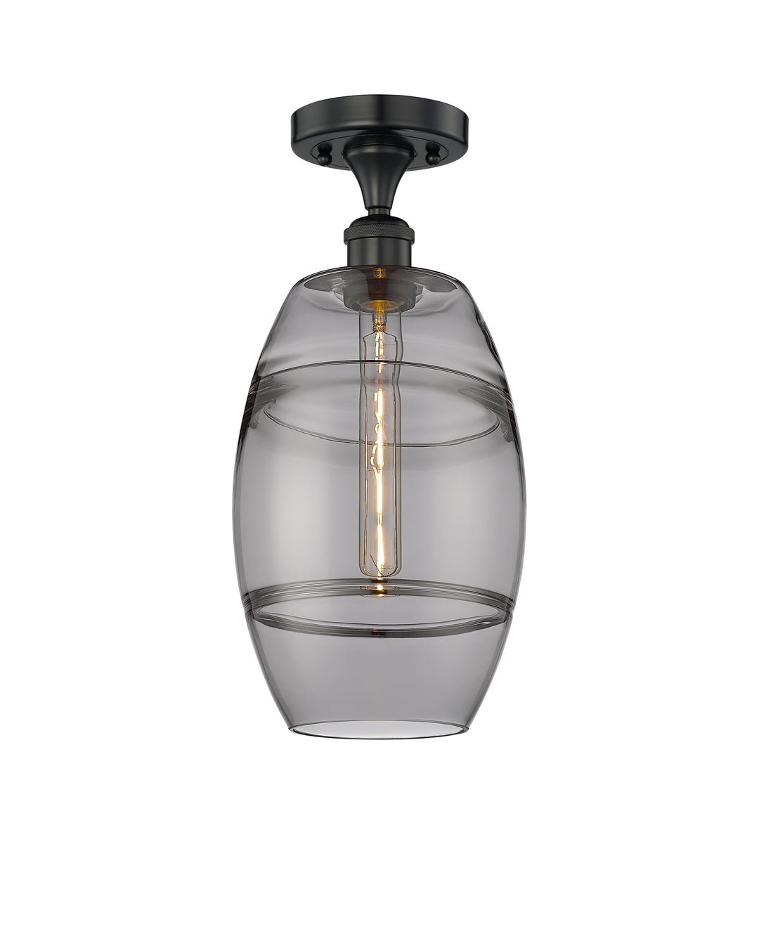 Innovations Lighting Vaz 8" Semi-Flush Mount - Matte Black Ceiling Semi Flush Mounts Innovations Lighting Light Smoke ; Glass Type: Smoked  