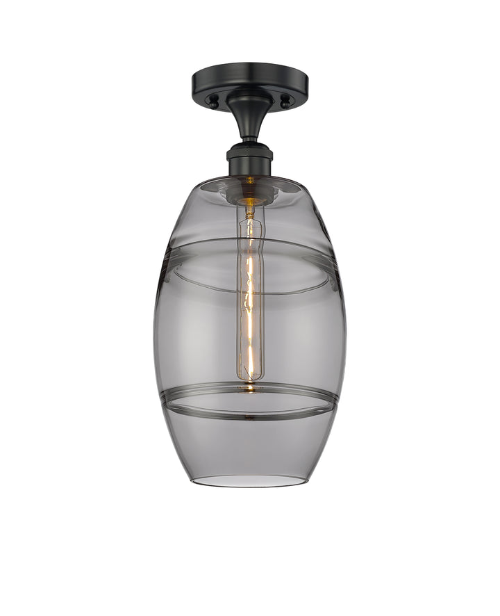 Innovations Lighting Vaz 8" Semi-Flush Mount - Matte Black Ceiling Semi Flush Mounts Innovations Lighting Light Smoke ; Glass Type: Smoked  