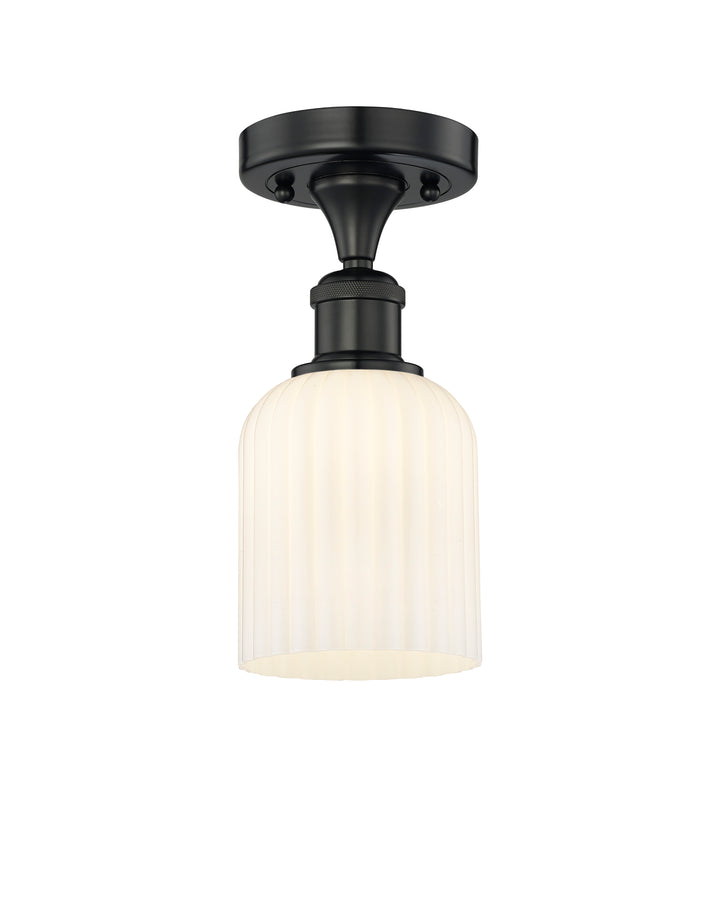 Innovations Lighting Bridal Veil 5" Semi-Flush Mount - Matte Black Ceiling Semi Flush Mounts Innovations Lighting Gloss White ; Glass Type: Gloss White; Ribbed  