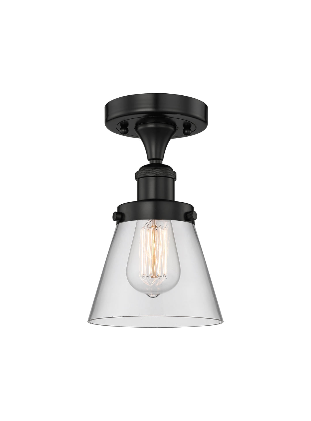 Innovations Lighting Cone 6" Semi-Flush Mount - Matte Black Ceiling Semi Flush Mounts Innovations Lighting Clear ; Glass Type: Transparent; Ribbed  