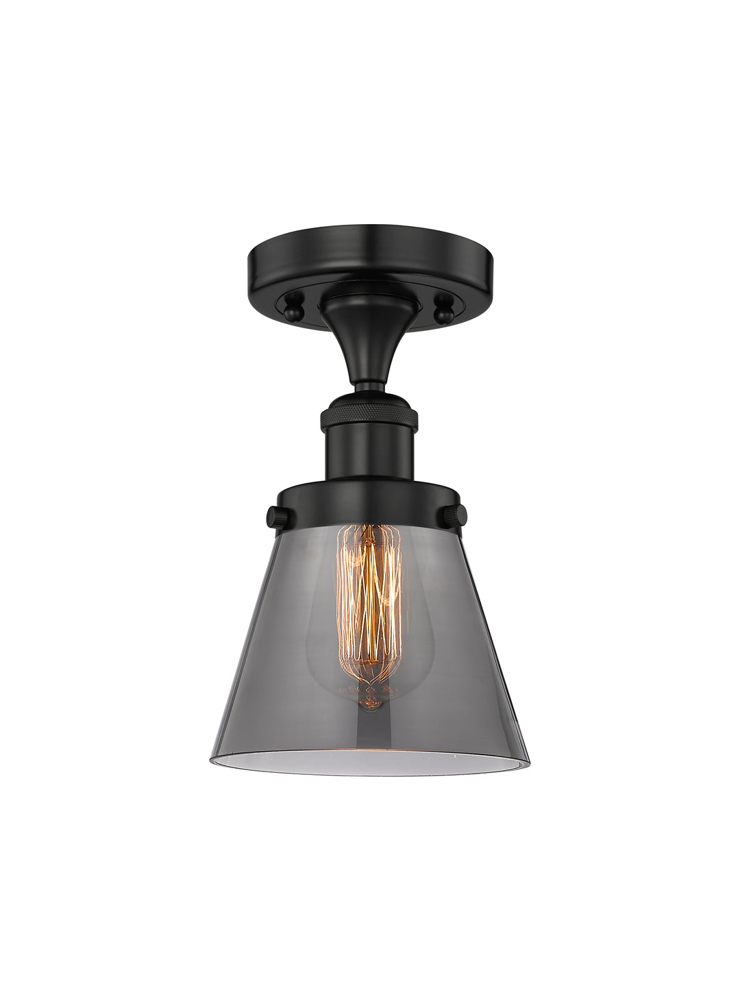 Innovations Lighting Cone 6" Semi-Flush Mount - Matte Black Ceiling Semi Flush Mounts Innovations Lighting Light Smoke ; Glass Type: Colorful  