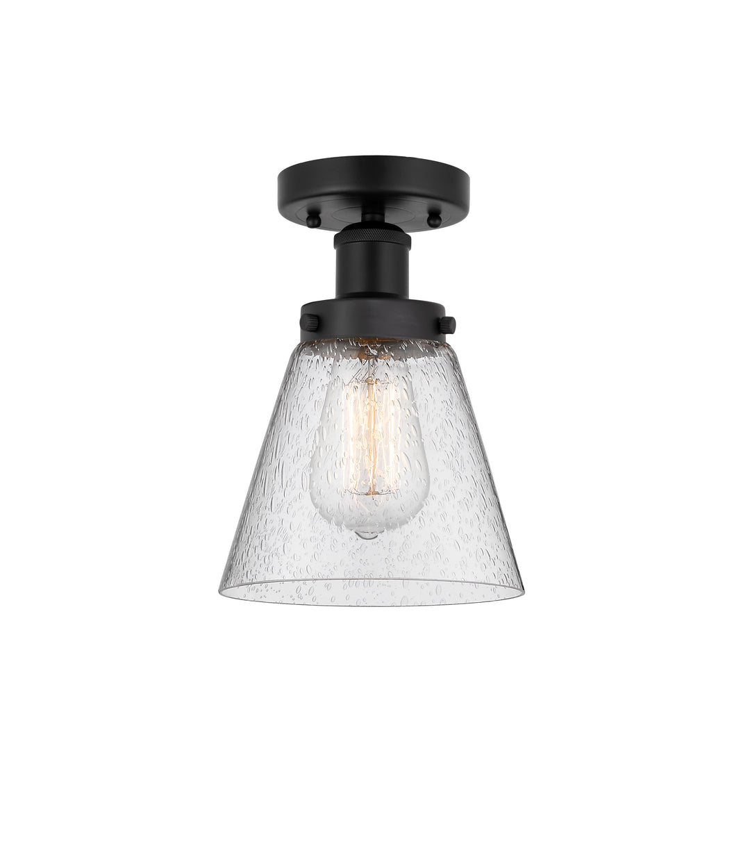 Innovations Lighting Cone 6" Semi-Flush Mount - Matte Black Ceiling Semi Flush Mounts Innovations Lighting Seedy ; Glass Type: Seedy; Ribbed  