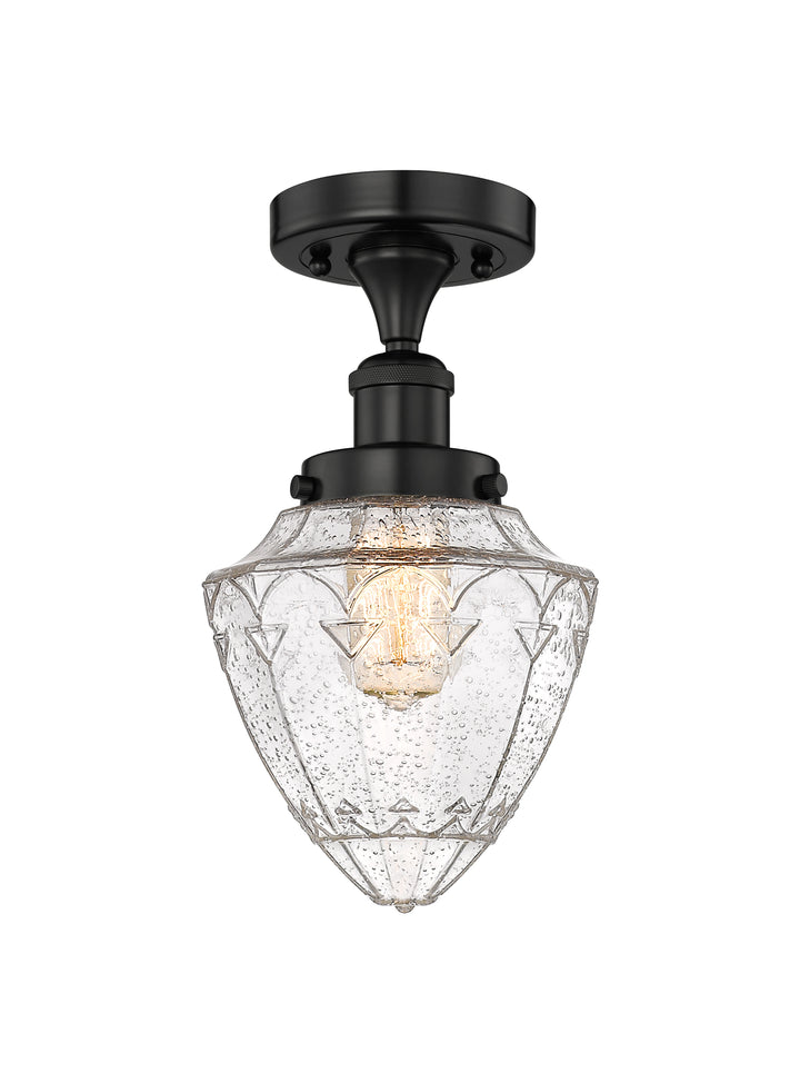 Innovations Lighting Bullet 7" Semi-Flush Mount - Matte Black Ceiling Semi Flush Mounts Innovations Lighting Seedy ; Glass Type: Seeded  