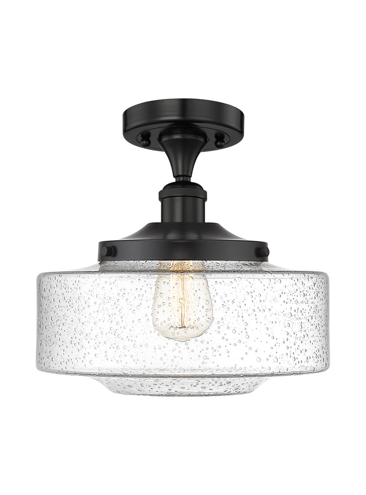 Innovations Lighting Bridgeton 12" Semi-Flush Mount - Matte Black Ceiling Semi Flush Mounts Innovations Lighting Seedy ; Glass Type: Seeded  