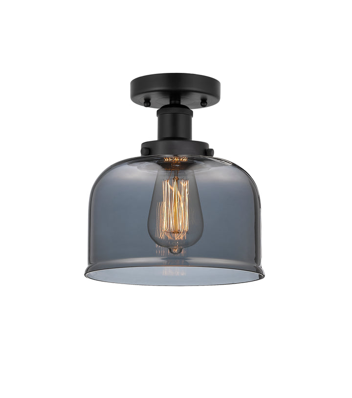 Innovations Lighting Bell 8" Semi-Flush Mount - Matte Black Ceiling Semi Flush Mounts Innovations Lighting Light Smoke ; Glass Type: Colorful  