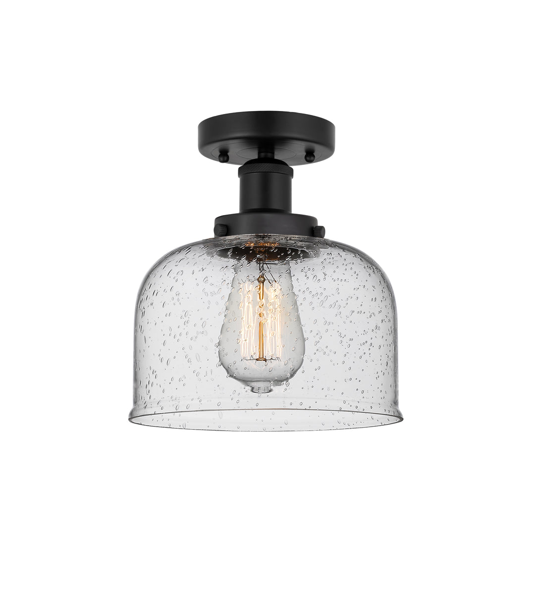 Innovations Lighting Bell 8" Semi-Flush Mount - Matte Black Ceiling Semi Flush Mounts Innovations Lighting Seedy ; Glass Type: Seedy; Ribbed  