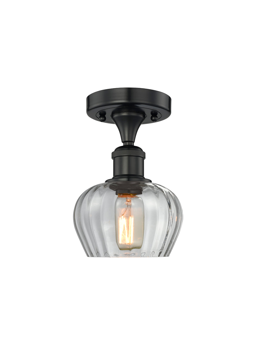 Innovations Lighting Fenton 6.5" Semi-Flush Mount - Matte Black Ceiling Semi Flush Mounts Innovations Lighting Clear ; Glass Type: Transparent; Ribbed  