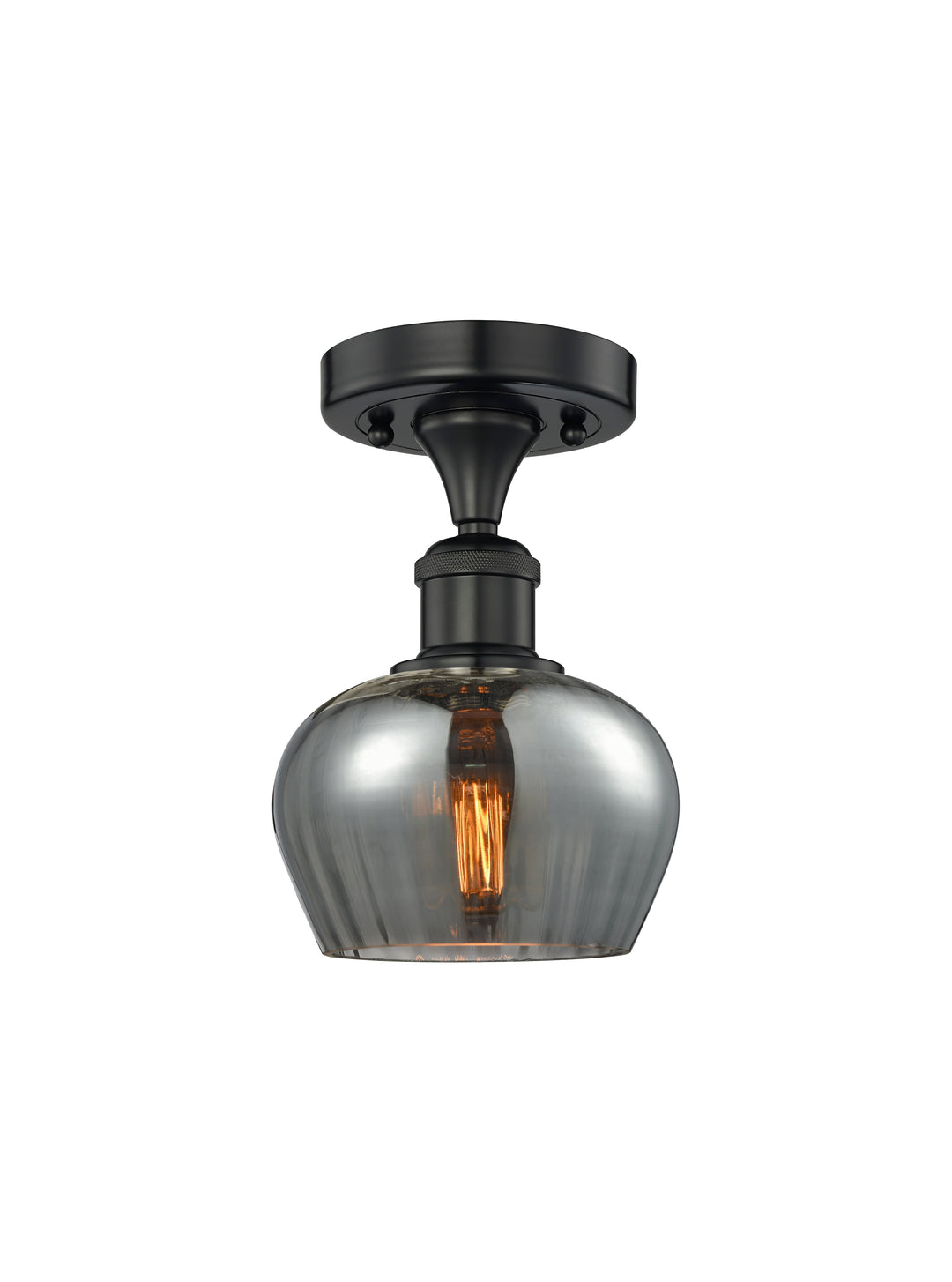 Innovations Lighting Fenton 6.5" Semi-Flush Mount - Matte Black Ceiling Semi Flush Mounts Innovations Lighting Light Smoke ; Glass Type: Smoked; Ribbed  