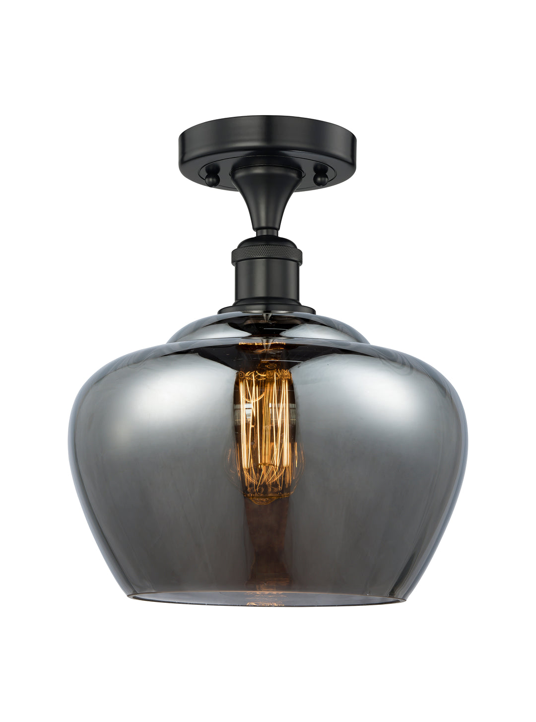 Innovations Lighting Fenton 11" Semi-Flush Mount - Matte Black Ceiling Semi Flush Mounts Innovations Lighting Light Smoke ; Glass Type: Smoked; Ribbed  