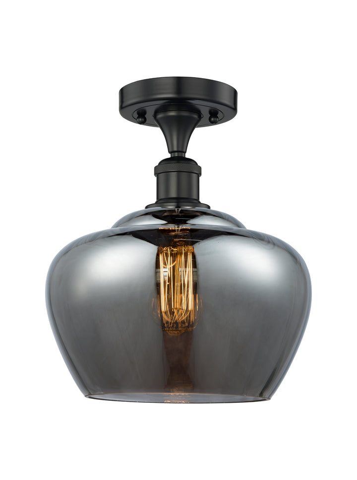 Innovations Lighting Fenton 11" Semi-Flush Mount - Matte Black Ceiling Semi Flush Mounts Innovations Lighting Light Smoke ; Glass Type: Smoked; Ribbed  