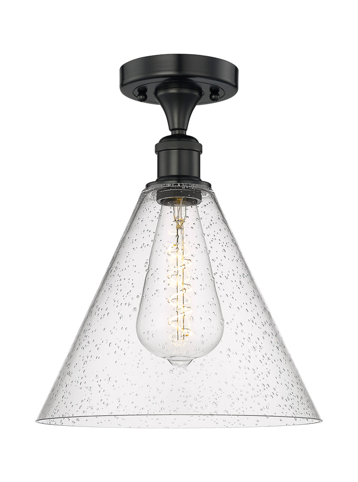 Innovations Lighting Berkshire Glass 12" Semi-Flush Mount - Matte Black Ceiling Semi Flush Mounts Innovations Lighting Seedy ; Glass Type: Seeded  