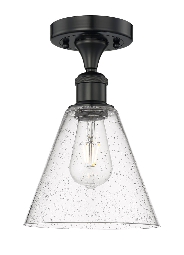 Innovations Lighting Berkshire Glass 8" Semi-Flush Mount - Matte Black Ceiling Semi Flush Mounts Innovations Lighting Seedy ; Glass Type: Seeded  