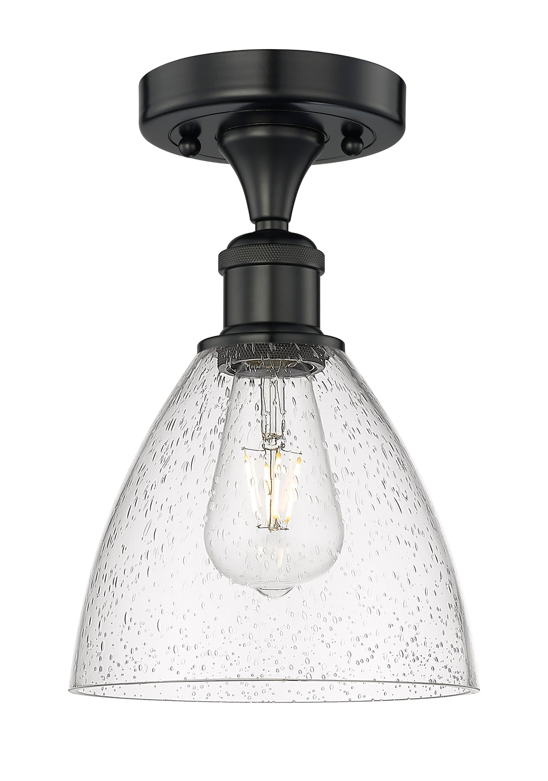 Innovations Lighting Bristol 7.5" Semi-Flush Mount - Matte Black Ceiling Semi Flush Mounts Innovations Lighting Seedy ; Glass Type: Seeded  