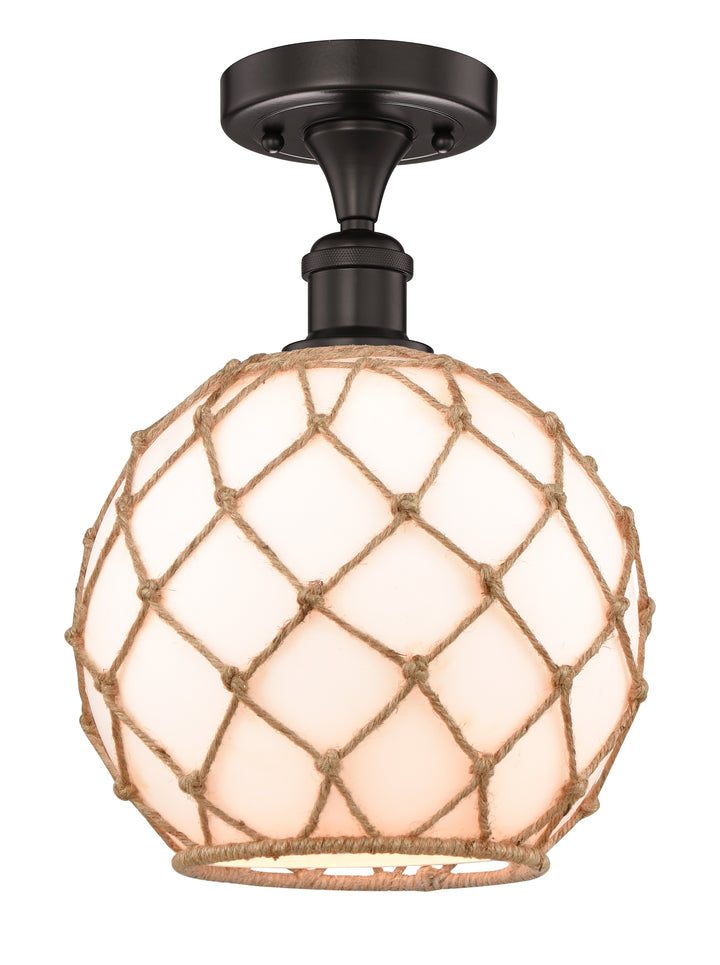 Innovations Lighting Large Farmhouse Rope Semi-Flush Mount - Oil Rubbed Bronze Ceiling Semi Flush Mounts Innovations Lighting White Glass with Brown Rope ; Glass Type: White  