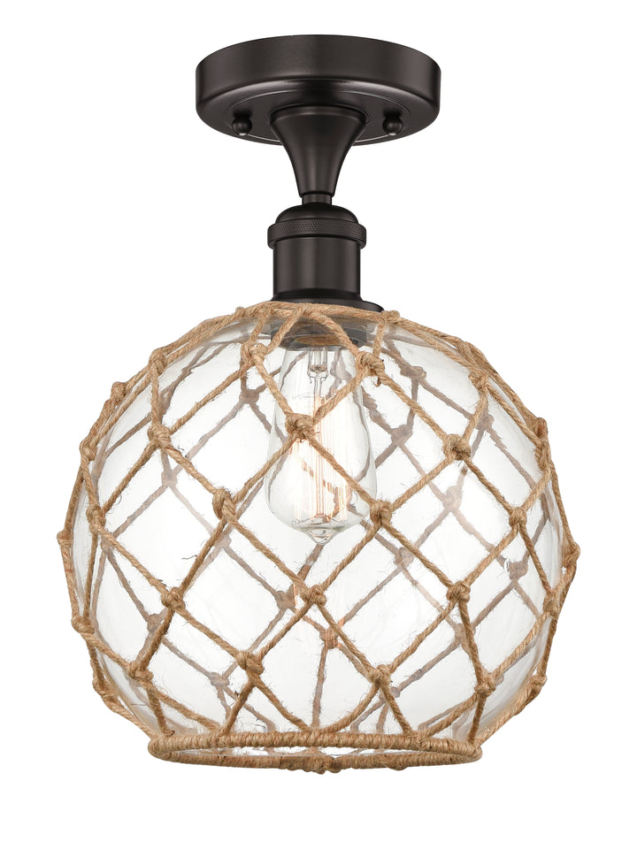 Innovations Lighting Large Farmhouse Rope Semi-Flush Mount - Oil Rubbed Bronze Ceiling Semi Flush Mounts Innovations Lighting Clear Glass with Brown Rope ; Glass Type: Transparent  