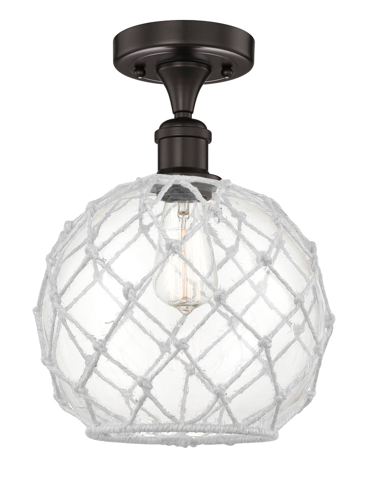 Innovations Lighting Large Farmhouse Rope Semi-Flush Mount - Oil Rubbed Bronze Ceiling Semi Flush Mounts Innovations Lighting Clear Glass with White Rope ; Glass Type: Transparent  