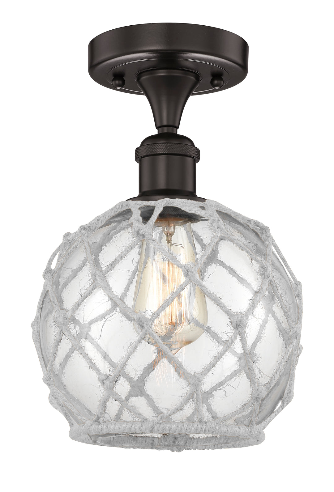 Innovations Lighting Farmhouse Rope Semi-Flush Mount - Oil Rubbed Bronze Ceiling Semi Flush Mounts Innovations Lighting Clear Glass with White Rope ; Glass Type: Transparent  