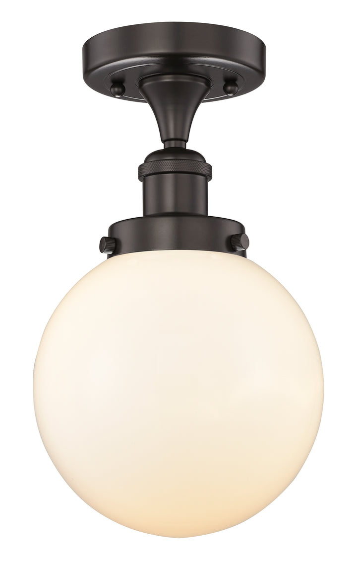 Innovations Lighting Beacon 8" Semi-Flush Mount - Oil Rubbed Bronze Ceiling Semi Flush Mounts Innovations Lighting Matte White ; Glass Type: Frosted; Ribbed  