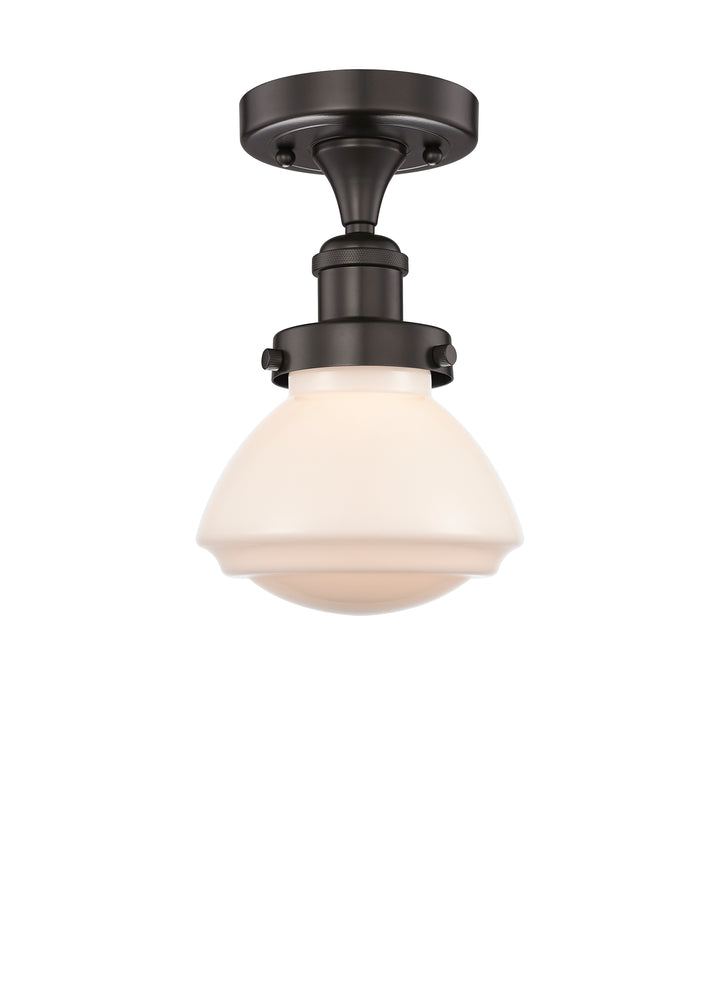 Innovations Lighting Olean 6.75" Semi-Flush Mount - Oil Rubbed Bronze Ceiling Semi Flush Mounts Innovations Lighting Matte White ; Glass Type: Frosted; Ribbed  