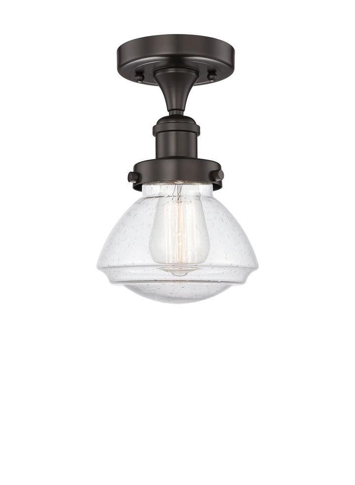 Innovations Lighting Olean 6.75" Semi-Flush Mount - Oil Rubbed Bronze Ceiling Semi Flush Mounts Innovations Lighting Seedy ; Glass Type: Seeded  