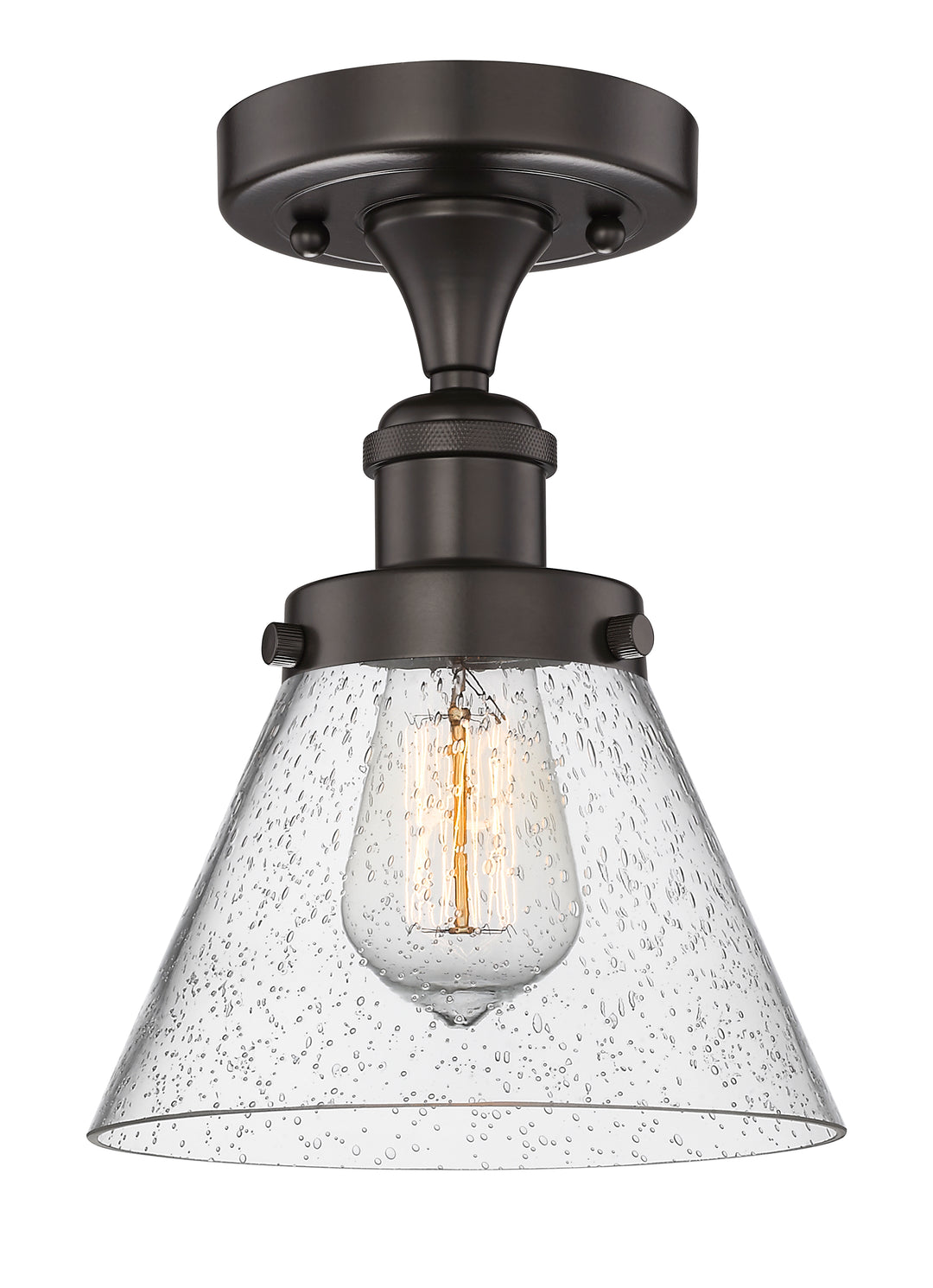 Innovations Lighting Cone 8" Semi-Flush Mount - Oil Rubbed Bronze Ceiling Semi Flush Mounts Innovations Lighting Seedy ; Glass Type: Seedy; Ribbed  