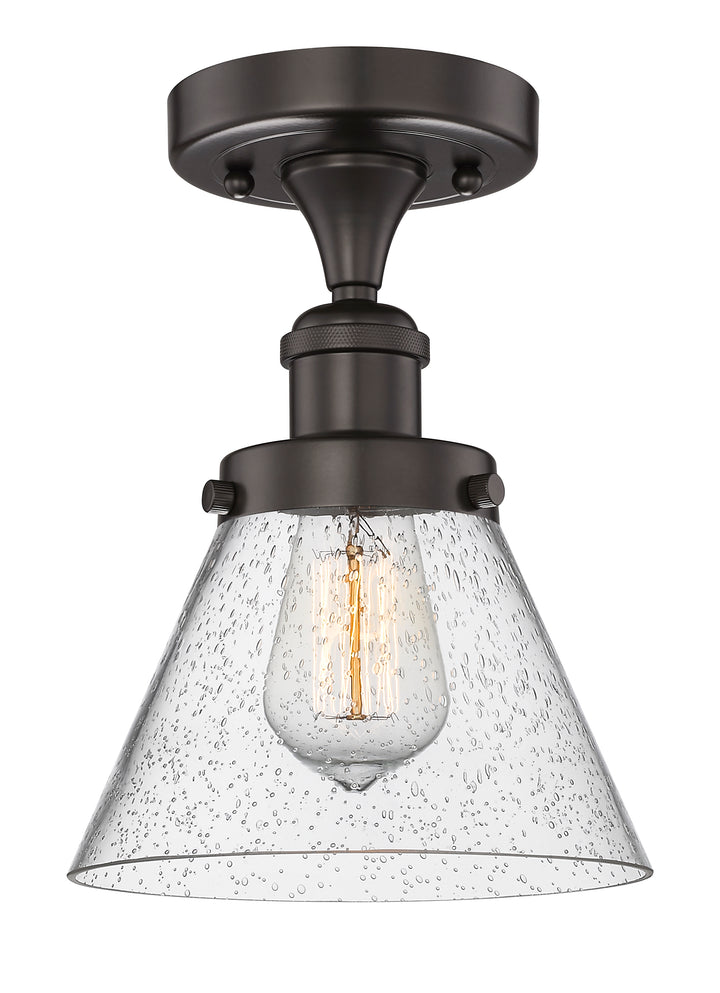 Innovations Lighting Cone 8" Semi-Flush Mount - Oil Rubbed Bronze Ceiling Semi Flush Mounts Innovations Lighting Seedy ; Glass Type: Seedy; Ribbed  