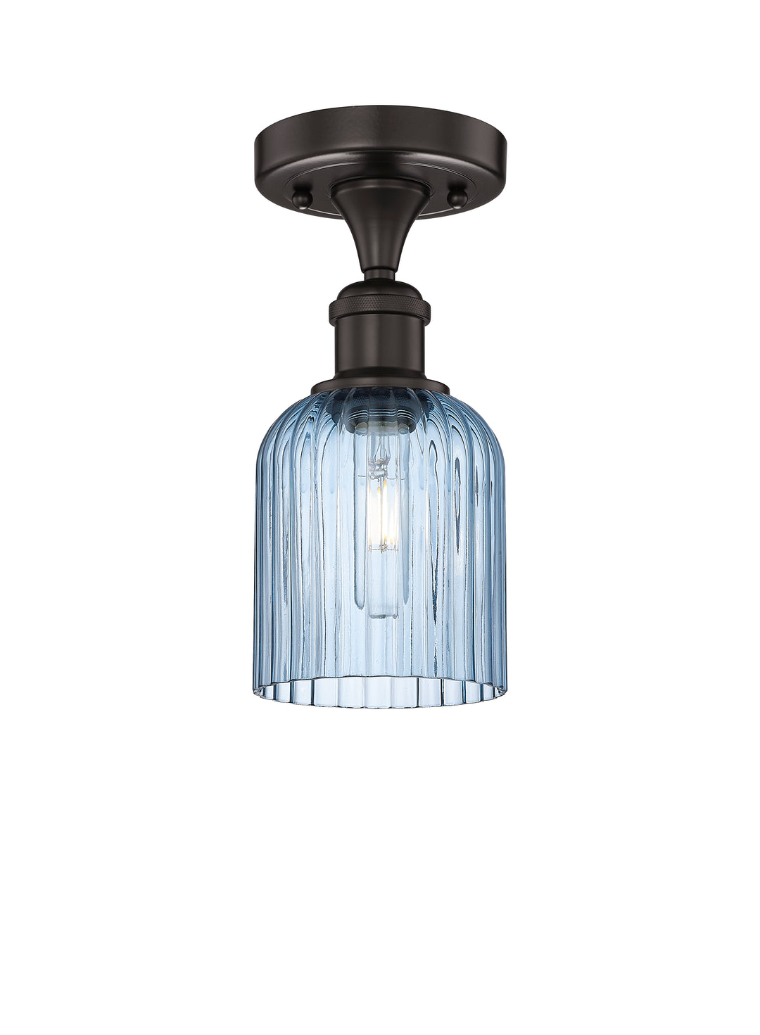 Innovations Lighting Bridal Veil 5" Semi-Flush Mount - Oil Rubbed Bronze Ceiling Semi Flush Mounts Innovations Lighting Princess Blue ; Glass Type: Princess Blue; Ribbed  