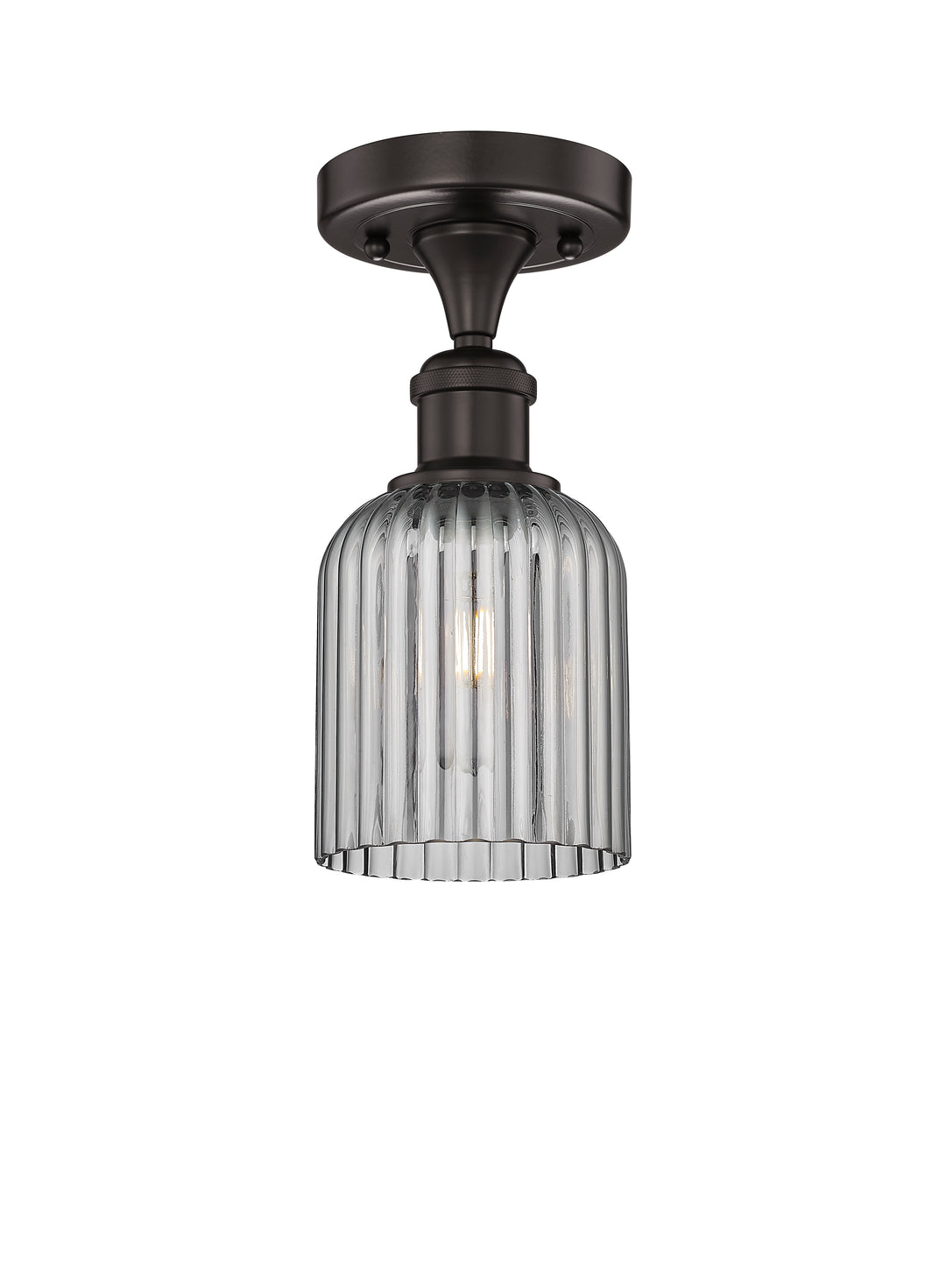 Innovations Lighting Bridal Veil 5" Semi-Flush Mount - Oil Rubbed Bronze Ceiling Semi Flush Mounts Innovations Lighting Light Smoke ; Glass Type: Light Smoke; Ribbed  