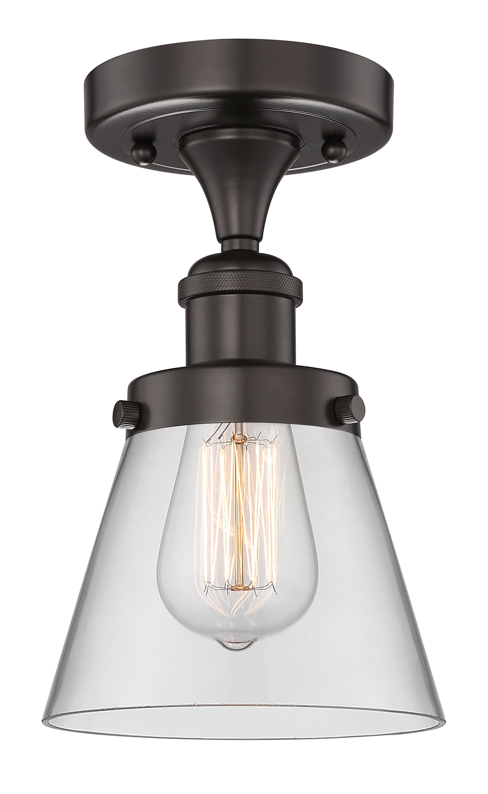 Innovations Lighting Cone 6" Semi-Flush Mount - Oil Rubbed Bronze Ceiling Semi Flush Mounts Innovations Lighting Clear ; Glass Type: Transparent; Ribbed  