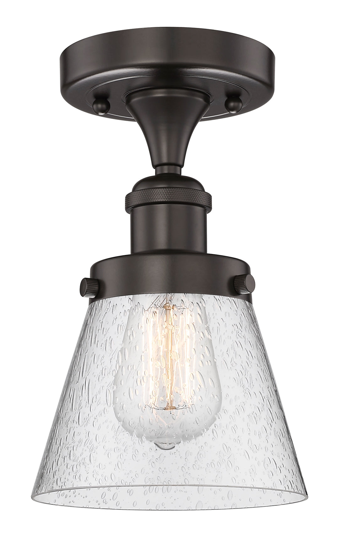 Innovations Lighting Cone 6" Semi-Flush Mount - Oil Rubbed Bronze Ceiling Semi Flush Mounts Innovations Lighting Seedy ; Glass Type: Seedy; Ribbed  