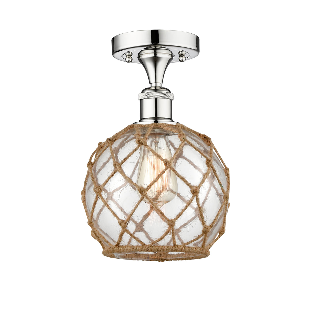 Innovations Lighting Farmhouse Rope Semi-Flush Mount - Polished Chrome Ceiling Semi Flush Mounts Innovations Lighting Clear Glass with Brown Rope ; Glass Type: Transparent  