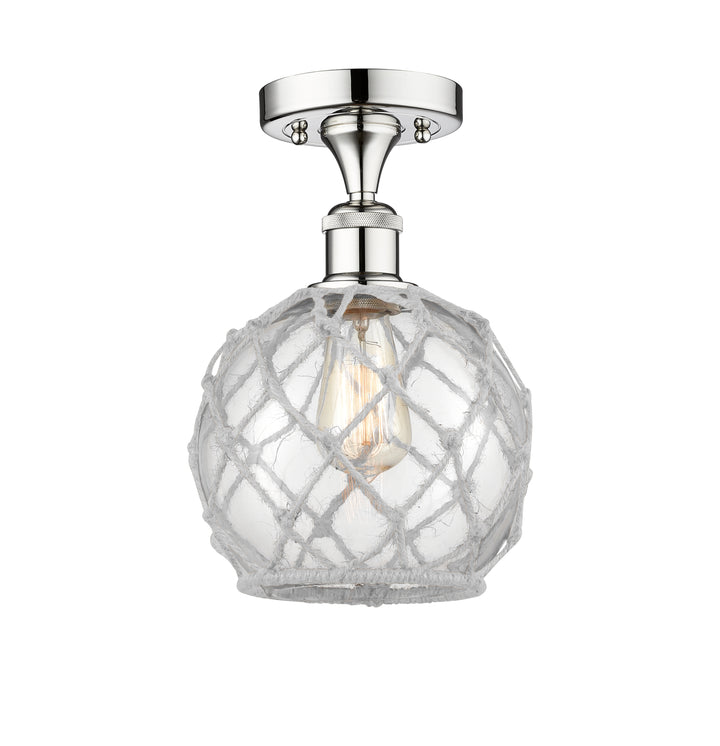 Innovations Lighting Farmhouse Rope Semi-Flush Mount - Polished Chrome Ceiling Semi Flush Mounts Innovations Lighting Clear Glass with White Rope ; Glass Type: Transparent  