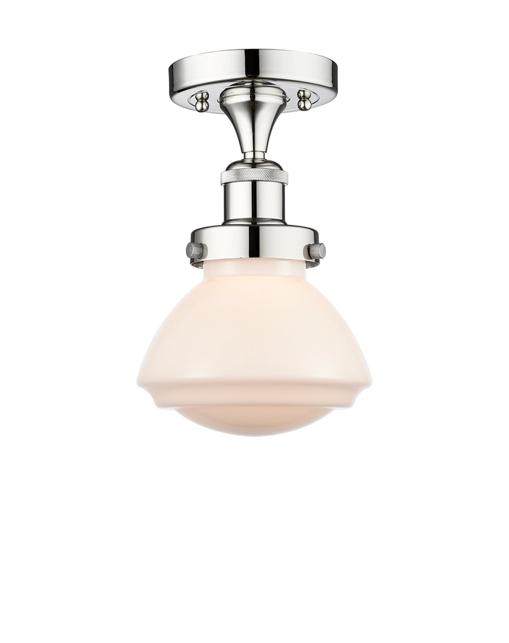 Innovations Lighting Olean 6.75" Semi-Flush Mount - Polished Chrome Ceiling Semi Flush Mounts Innovations Lighting Matte White ; Glass Type: Frosted; Ribbed  