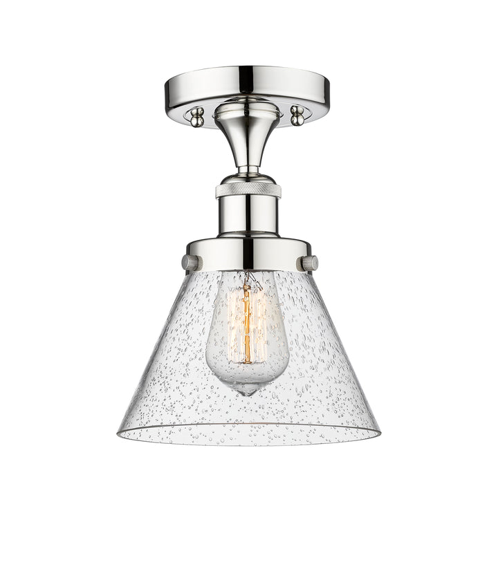 Innovations Lighting Cone 8" Semi-Flush Mount - Polished Chrome Ceiling Semi Flush Mounts Innovations Lighting Seedy ; Glass Type: Seedy; Ribbed  