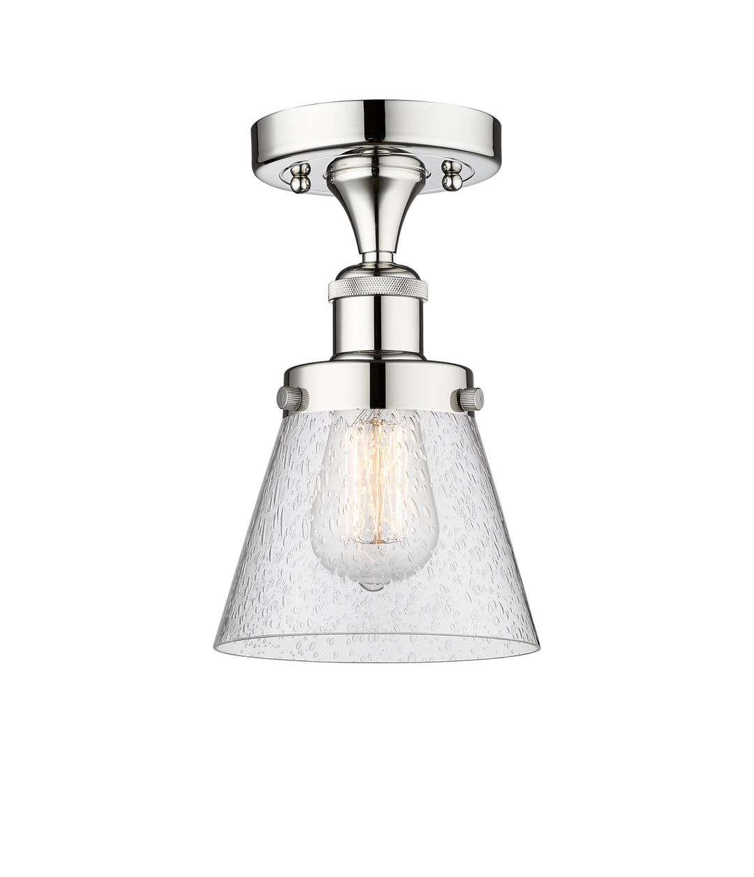 Innovations Lighting Cone 6" Semi-Flush Mount - Polished Chrome Ceiling Semi Flush Mounts Innovations Lighting Seedy ; Glass Type: Seedy; Ribbed  