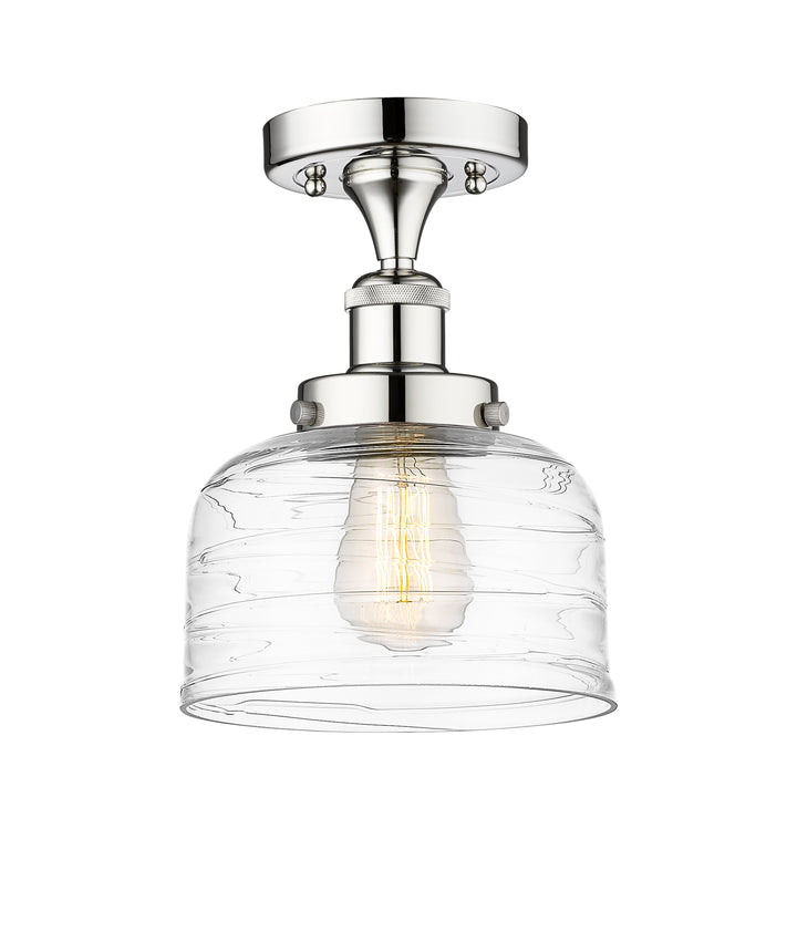 Innovations Lighting Bell 8" Semi-Flush Mount - Polished Chrome Ceiling Semi Flush Mounts Innovations Lighting Clear Deco Swirl ; Glass Type: Colorful; Ribbed  