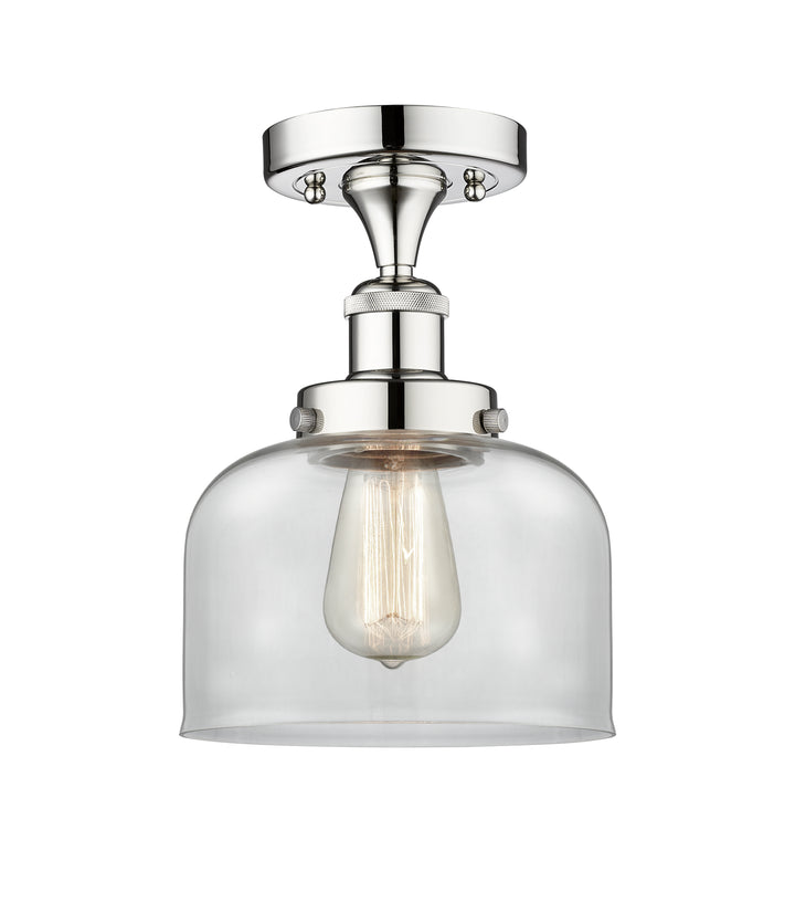 Innovations Lighting Bell 8" Semi-Flush Mount - Polished Chrome Ceiling Semi Flush Mounts Innovations Lighting Clear ; Glass Type: Transparent; Ribbed  