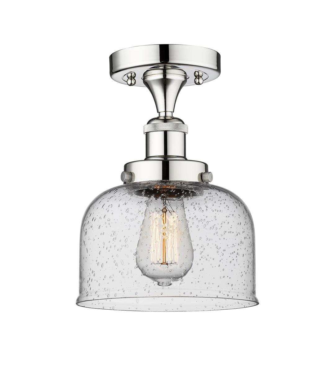 Innovations Lighting Bell 8" Semi-Flush Mount - Polished Chrome Ceiling Semi Flush Mounts Innovations Lighting Seedy ; Glass Type: Seedy; Ribbed  