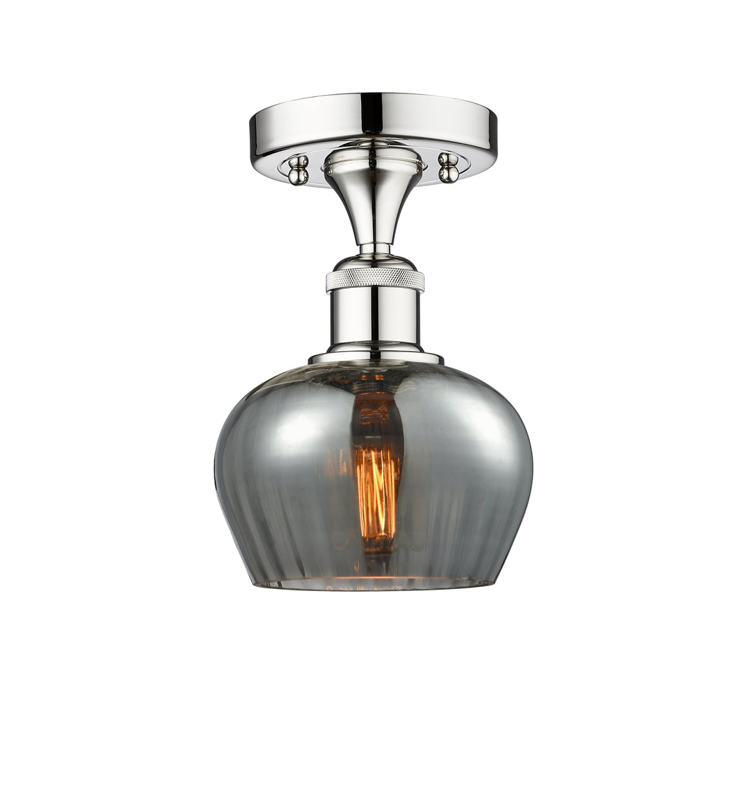 Innovations Lighting Fenton 6.5" Semi-Flush Mount - Polished Chrome Ceiling Semi Flush Mounts Innovations Lighting Light Smoke ; Glass Type: Smoked; Ribbed  