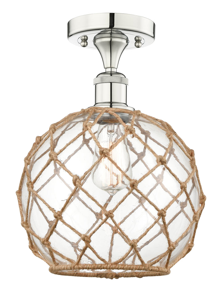 Innovations Lighting Farmhouse Rope 10" Semi-Flush Mount - Polished Nickel Ceiling Semi Flush Mounts Innovations Lighting Clear Glass with Brown Rope ; Glass Type: Transparent  