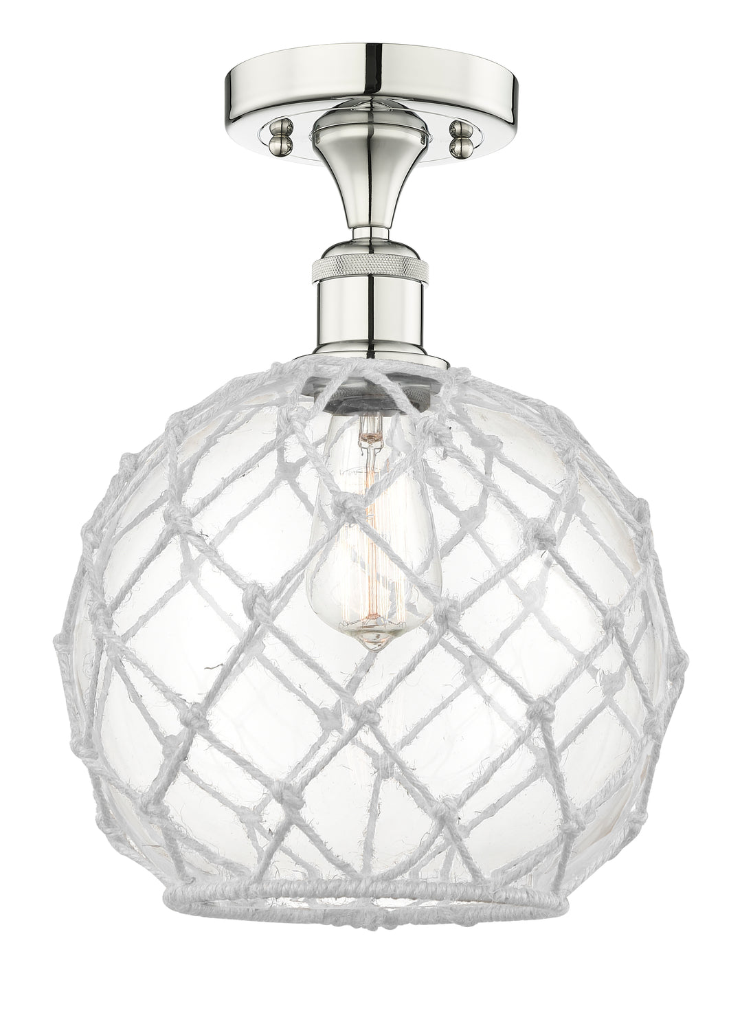 Innovations Lighting Farmhouse Rope 10" Semi-Flush Mount - Polished Nickel Ceiling Semi Flush Mounts Innovations Lighting Clear Glass with White Rope ; Glass Type: Transparent  