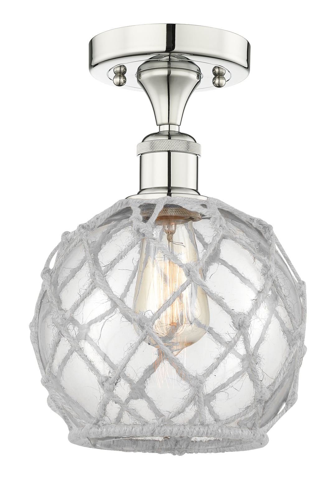 Innovations Lighting Farmhouse Rope 8" Semi-Flush Mount - Polished Nickel Ceiling Semi Flush Mounts Innovations Lighting Clear Glass with White Rope ; Glass Type: Transparent  