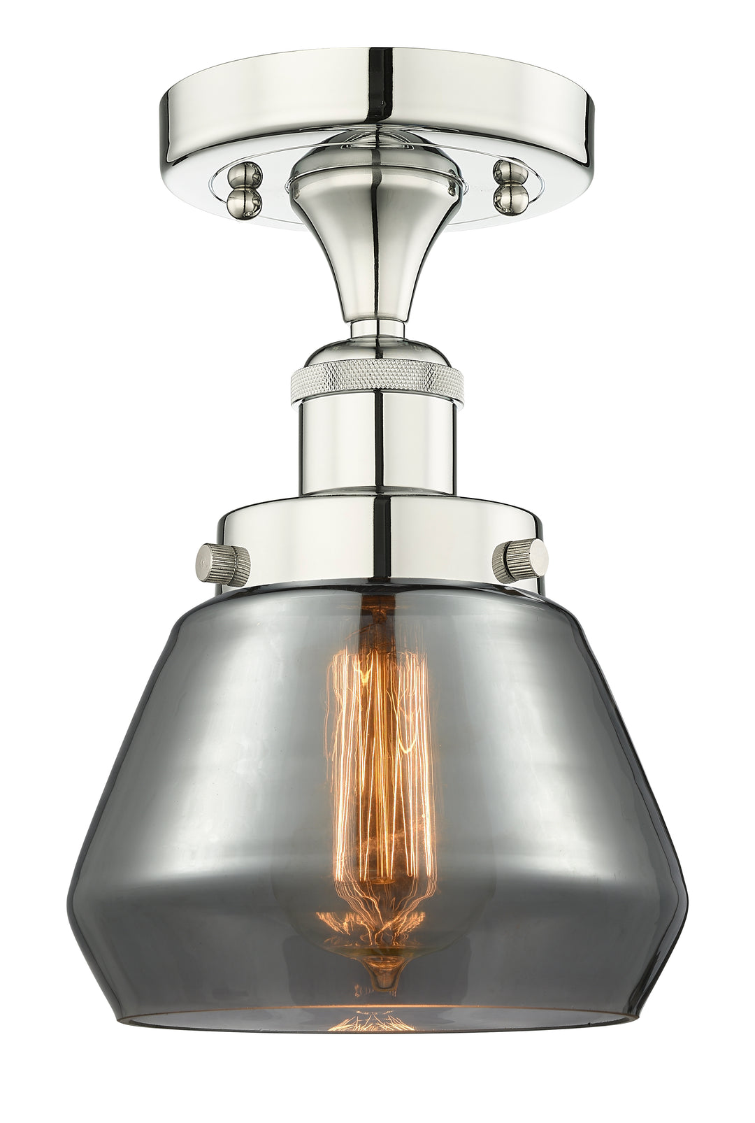 Innovations Lighting Fulton 7" Semi-Flush Mount - Polished Nickel Ceiling Semi Flush Mounts Innovations Lighting Light Smoke ; Glass Type: Smoked; Ribbed  